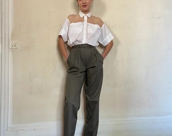 1970s Yves Saint Laurent Rive Gauche high waisted pants, khaki cotton gabardine / extra small