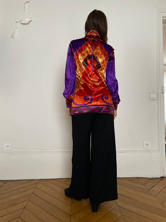 1970s Léonard velvet tunic blouse, colorful print… - image 6