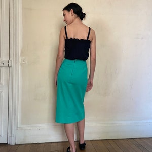 1980s Céline Sport lace up skirt, green denim, white cord / extra small small image 3