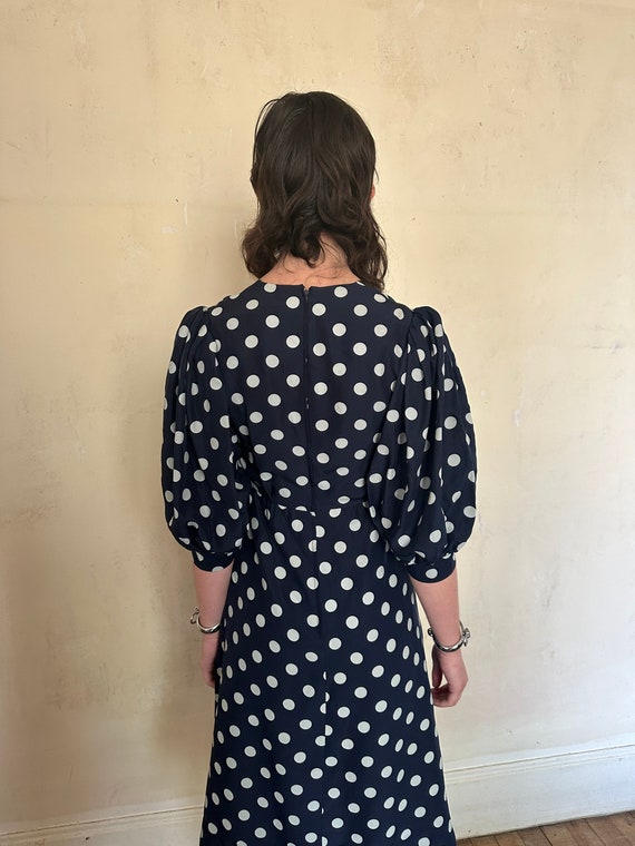 1980s Yves Saint Laurent Rive Gauche Navy & Cream Polka Dots 1980s Yves Saint Laurent Rive Gauche Navy & Cream Polka Dots