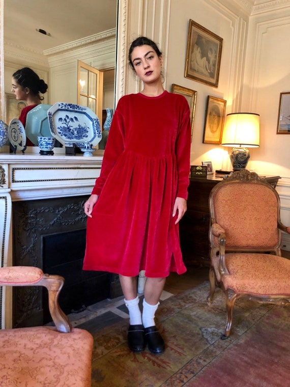 1980s Sonia Rykiel raspberry red velvet sweater dr