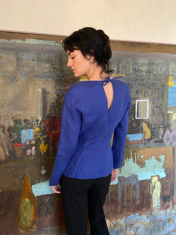 1990s Chantal Thomass blue linen wrap jacket, cut out… - Gem