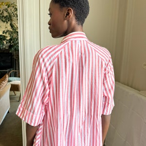 mid 1980s Kenzo open shirt, red and white striped cotton, midi length / osfm image 9