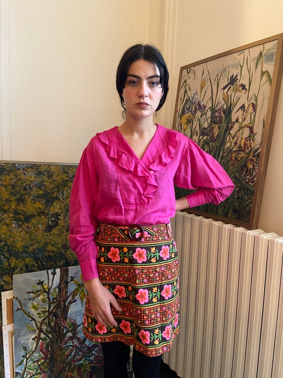 early 1980s Kenzo hot pink ruffled collar blouse,