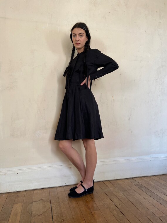 1980s Claude Montana black linen dress, snap fast… - image 2