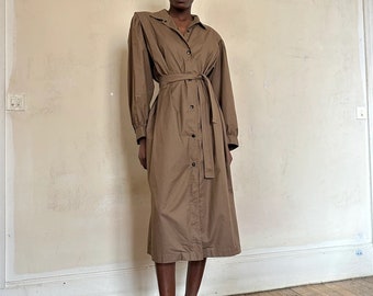 1980s Guy Laroche dress coat, brown lightweight cotton, great shoulders and back construction / medium