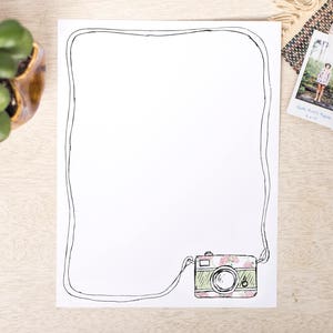 Papelería digital de cámara, papel de escritura imprimible, plantilla de papelería de cámara de descarga instantánea, papel de carta de película, arte dibujado a mano
