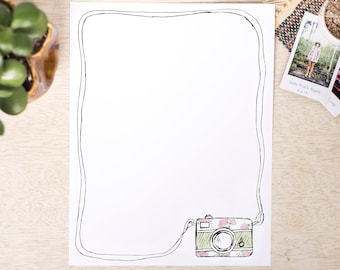 Papelería digital de cámara, papel de escritura imprimible, plantilla de papelería de cámara de descarga instantánea, papel de carta de película, arte dibujado a mano
