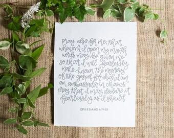 Ephesians 6:19-20, Bible Verse art, Printable Scripture, Christian Wall Art, Typography Prayer Poster, Calligraphy Quote, Bible Verse Quote