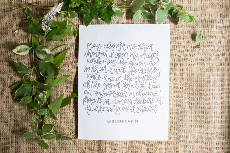 Ephesians 6:19-20, Bible Verse art, Printable Scripture, Christian Wall Art, Typography Prayer Poster, Calligraphy Quote, Bible Verse Quote image 1