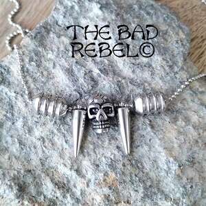 Original Spike Cones Skull Necklace!! SKULLY SPIKE!! Stainless Steel Ball Chain 61cm The Bad Rebel Collection Skulls