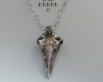 Original Men's Necklace !! BIRD SKULL!! Necklaces chain mesh in silver metal long 67cm The Bad Rebel Collection boho chic