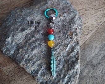 Original Creole buckle!! BLUE FEATHER!! Pearl Howlite feather pendant Long T 6.5cm x 1.5cm The Bad Rebel Collection