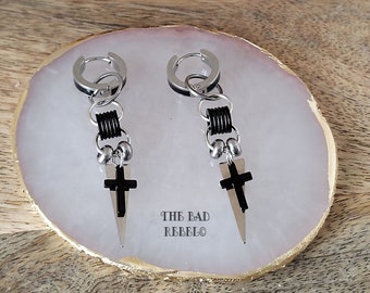 Original Créoles Acier Inoxydable !!SILVER NIGHT CROSS !! pendentifs acier inoxydable T1.5cm x 6.5cm The Bad Rebel collection Night Silver!!