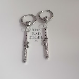 Original Men's Creole Earring!! SWORD!! in silver stainless steel T.2cm x 7.5cm The Bad Rebel boho chic collection