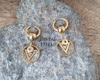 Original Créoles Acier Inoxydable !!GOLDEN TRIANGLE !! pendentifs en acier inoxydable doreT1.3cm x 3.5cm The Bad Rebel collection VIKINGS!!