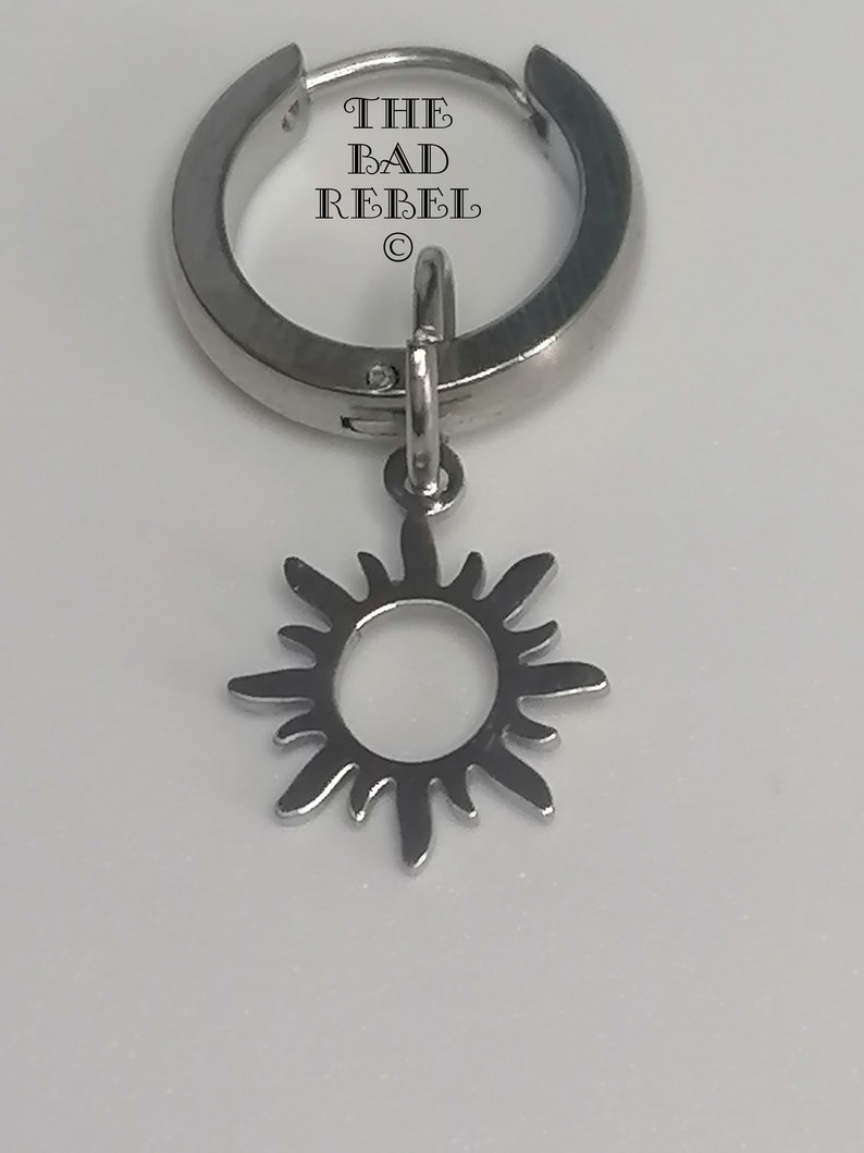 Original Creole Earring Man SILVER SUN silver stainless steel T.1.5cm x 3cm The Bad Rebel boho chic collection image 9