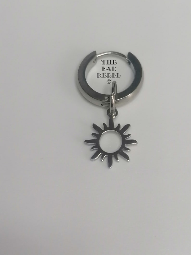 Original Creole Earring Man SILVER SUN silver stainless steel T.1.5cm x 3cm The Bad Rebel boho chic collection image 8