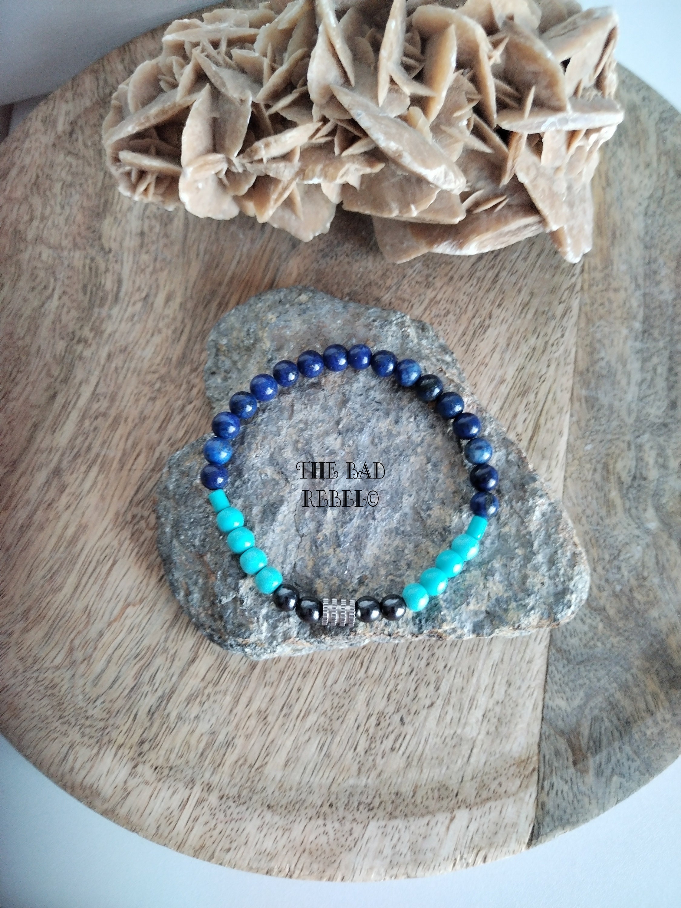 Original Bracelet Natural Stone Beads Blue Chakra Beads and Hematite T.18cm Elastic the Bad Rebel Collection Chakra Etsy Ireland