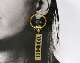 Original Creole earring!! MOON GOLD!! Rectangle Dore Stainless Steel T.2.3cm x 6cm The Bad Rebel Golden Collection