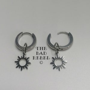 Original Creole Earring Man SILVER SUN silver stainless steel T.1.5cm x 3cm The Bad Rebel boho chic collection image 6