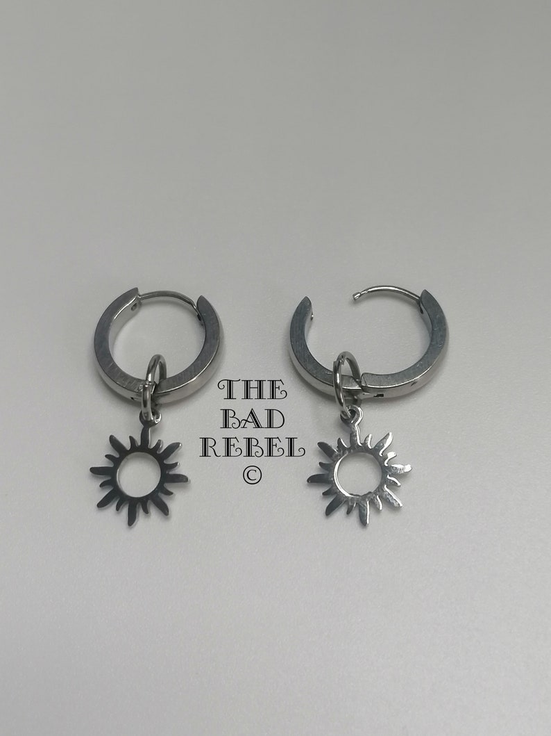 Original Creole Earring Man SILVER SUN silver stainless steel T.1.5cm x 3cm The Bad Rebel boho chic collection image 6