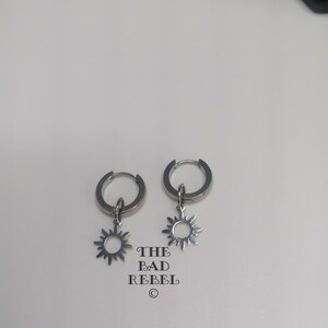 Original Creole Earring Man SILVER SUN silver stainless steel T.1.5cm x 3cm The Bad Rebel boho chic collection image 3