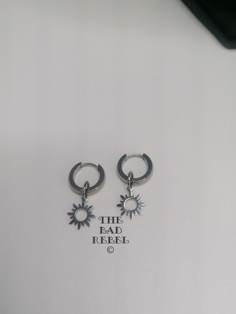 Original Creole Earring Man SILVER SUN silver stainless steel T.1.5cm x 3cm The Bad Rebel boho chic collection image 3