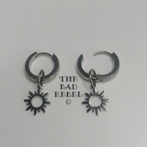 Original Creole Earring Man SILVER SUN silver stainless steel T.1.5cm x 3cm The Bad Rebel boho chic collection image 7