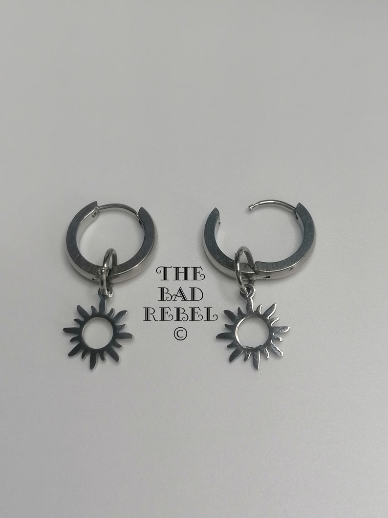 Original Creole Earring Man SILVER SUN silver stainless steel T.1.5cm x 3cm The Bad Rebel boho chic collection image 7