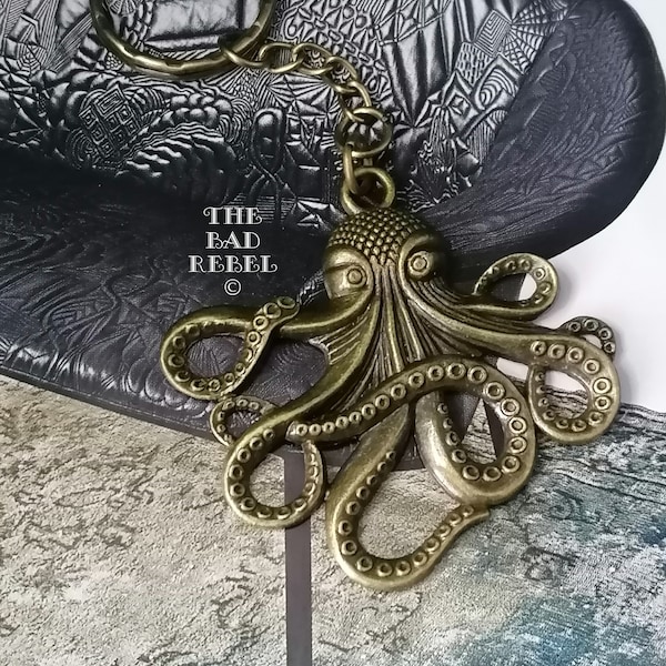 Original Porte cles Homme !! OCTOPUS !! en Laiton metal Bronze T.8cm x 6cm The Bad Rebel collection The Age Of Bronze