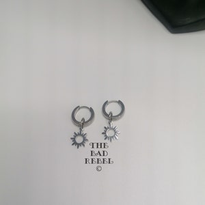 Original Creole Earring Man SILVER SUN silver stainless steel T.1.5cm x 3cm The Bad Rebel boho chic collection image 5