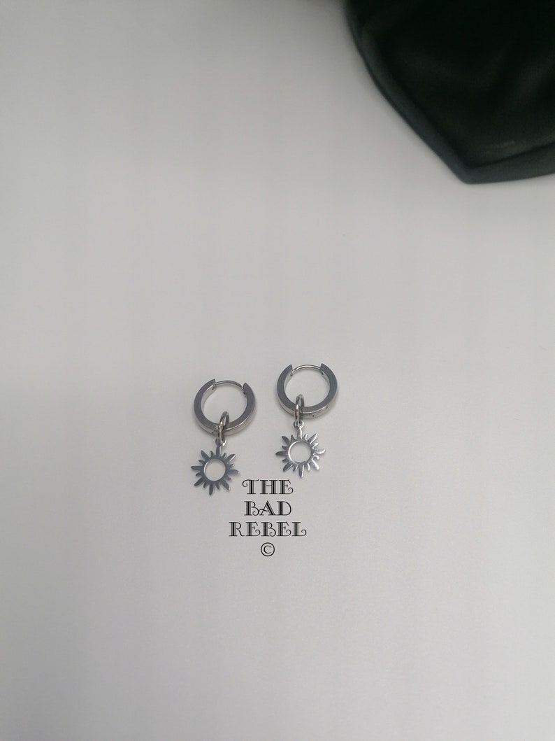 Original Creole Earring Man SILVER SUN silver stainless steel T.1.5cm x 3cm The Bad Rebel boho chic collection image 5