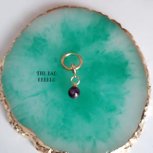 Original Mono Men's Earrings!! PURPLE!! Stainless steel hoop earrings with gold-plated purple beads, size 2.8 cm x 1 cm The Bad Rebel collection