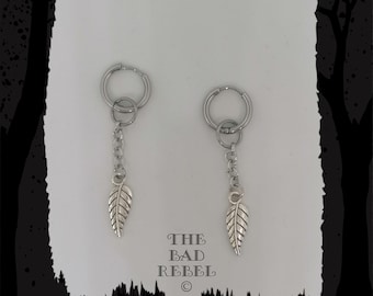Original Creole Earring Man !! SILVER LEAF!! silver stainless steel T.1.5cm x 5cm The Bad Rebel boho chic collection