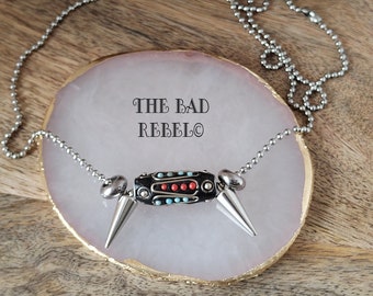 Low Price Necklace!! ETHNIC SPIKE!! Stainless steel necklace with silver ball beads long 61cm The Bad Rebel Collection Boho Chic