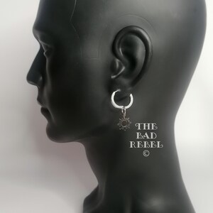 Original Creole Earring Man SILVER SUN silver stainless steel T.1.5cm x 3cm The Bad Rebel boho chic collection Mono boucle