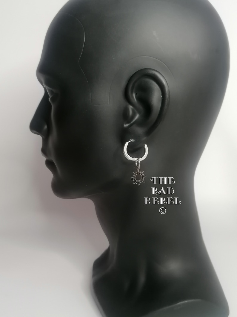 Original Creole Earring Man SILVER SUN silver stainless steel T.1.5cm x 3cm The Bad Rebel boho chic collection Mono boucle