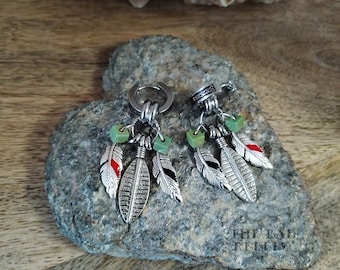 Original Créoles Acier Inoxydable !! FEATHER LEAF !! perles howlite Vert apprêts acier Metal T1.5cm x 5cm The Bad Rebel collection VIKINGS!!