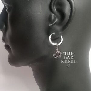 Original Creole Earring Man SILVER SUN silver stainless steel T.1.5cm x 3cm The Bad Rebel boho chic collection image 4