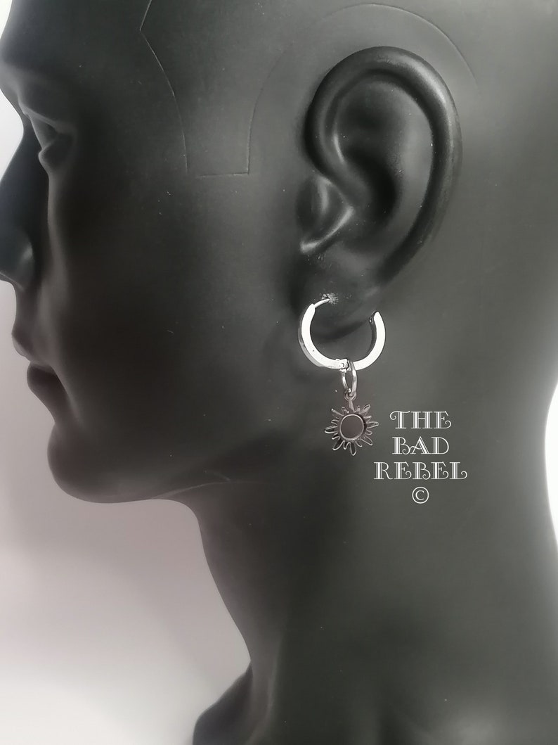 Original Creole Earring Man SILVER SUN silver stainless steel T.1.5cm x 3cm The Bad Rebel boho chic collection image 4