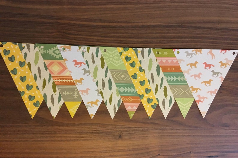 ethnic Garland paper horses feathers cactus