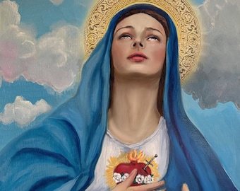 Unbeflecktes Herz Mariens, Rosenkranz, Mutter Gottes, katholische Kunst, Kunstdruck in großen Größen