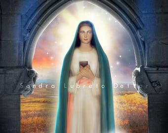 Virgin Mary Tre Fontane print, Our Lady of Revelation,Catholic art, 8x10" or 11x14" religious print, wall decor.