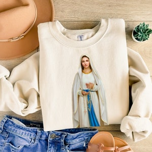 Virgin Mary sweatshirt, Our Lady of the Rosary, Ora pro Nobis, Unisex Heavy Blend™ Crewneck Sweatshirt image 4