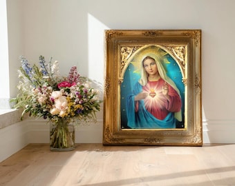 Immaculate Heart of Mary, Virgin Mary print, 8x10" 11x14" 16x20" Print, Catholic Art, Virgin Mary Home Decor, Christian Art, Catholic Gift