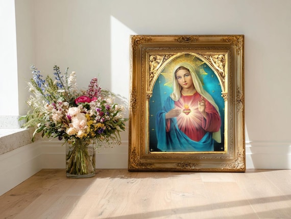 Immaculate Heart of Mary, Virgin Mary print, 8x10" 11x14" 16x20" Print, Catholic Art, Virgin Mary Home Decor, Christian Art, Catholic Gift
