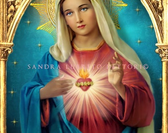 Immaculate Heart of Mary, Virgin Mary print, 8x10" 11x14" 16x20" Print, Catholic Art, Virgin Mary Home Decor, Christian Art, Catholic Gift
