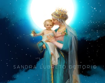 Blessed Mother with Jesus, Catholic Art, Religious Art, 8x10" Print by Sandra Lubreto Dettori