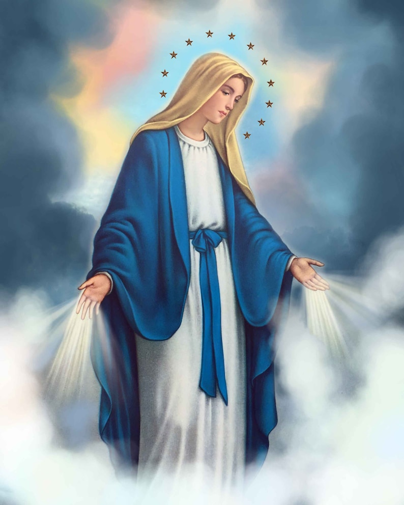 Miraculous Medal Our Lady of Grace Catholic Art Religious Etsy
